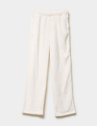 Pantalon effet polaire d&eacute;tails torsades blanc femme