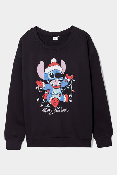 Sweat de Noël col rond Stitch noir femme grande taille