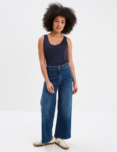 Débardeur col rond lin mélangé bleu foncé femme