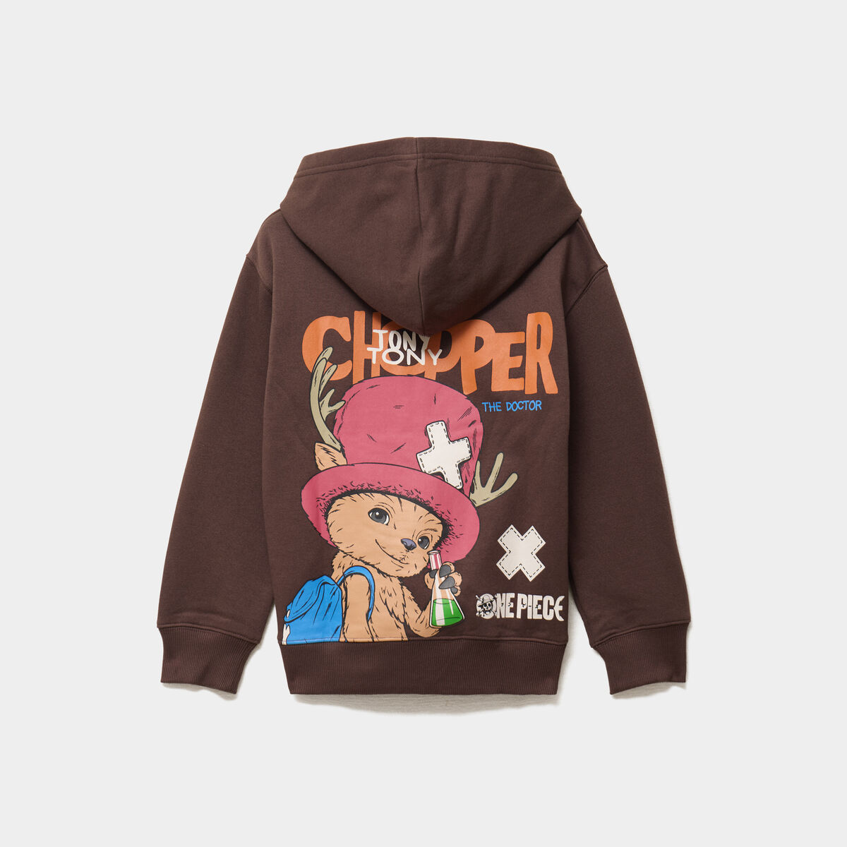 Sweat hoodie 1 poche One Piece Chopper marron fonc&eacute; gar&ccedil;on