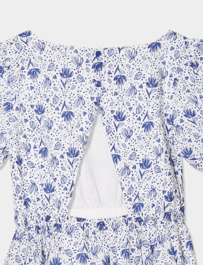 Robe manches ballons dos ouvert coton ecru fille