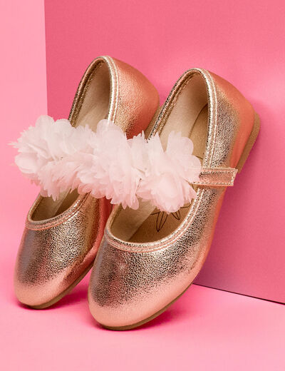 Ballerines c&eacute;r&eacute;monie d&eacute;tails fleurs jaune or fille