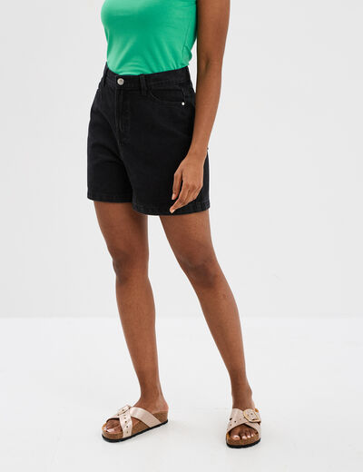 Short mom en jean 5 poches coton denim noir femme