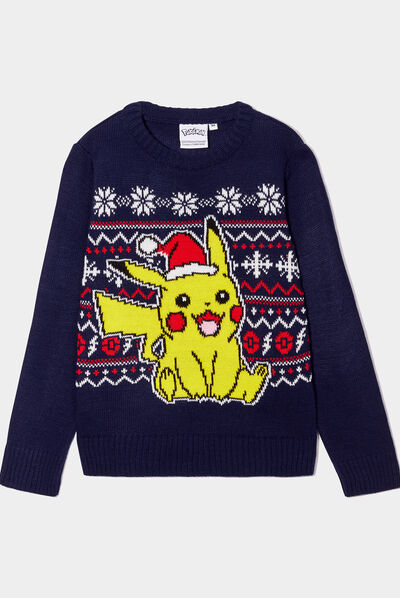 Pull col rond Pokémon Pikachu bleu marine garçon