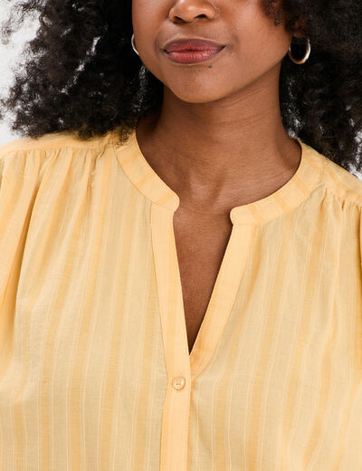 Blouse sans manches col tunisien coton jaune clair femme