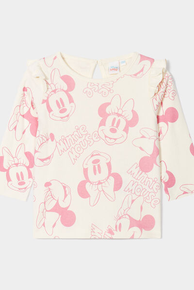 T-shirt à volants manches longues Minnie blanc bébé fille