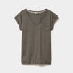 T-shirt col v poche poitrine vert kaki femme