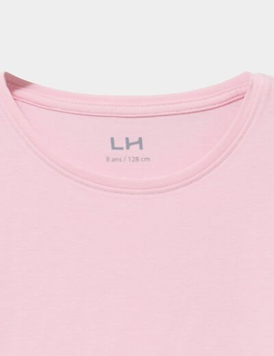 T-shirt coton manches longues &agrave; fronces rose clair fille