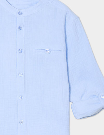 Chemise gaze coton manches retroussables bleu ciel garçon