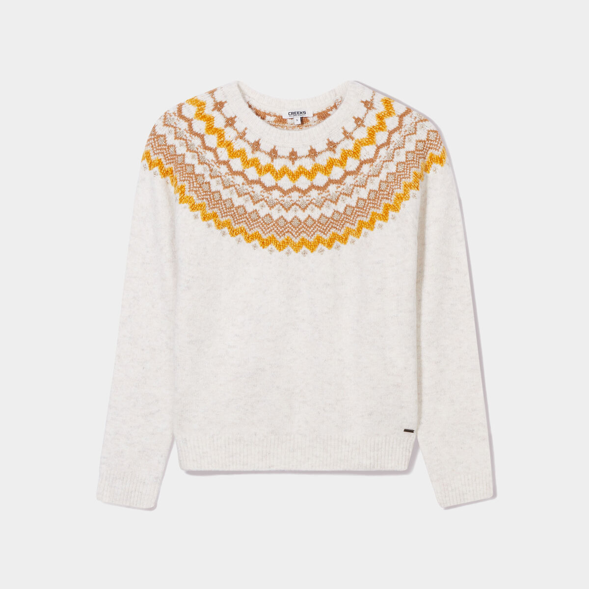 Pull jacquard col rond Creeks blanc femme