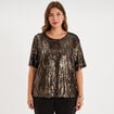 T-shirt sequins manches courtes loose couleur cuivre femme grande taille