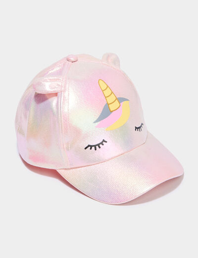 Casquette bomb&eacute;e holographique rose fille