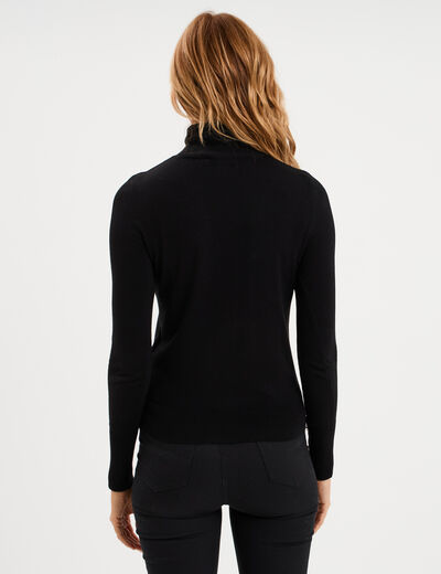 Pull col roul&eacute; avec boutons poignets noir femme