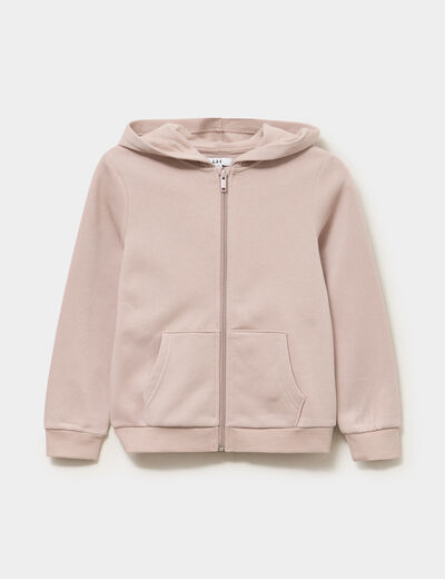 Sweat zipp&eacute; &agrave; capuche droit taupe fille