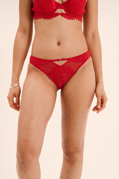 Culotte dentelle avec strass rouge femme