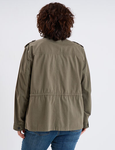 Veste mi-longue ajustée coton vert kaki femme grande taille