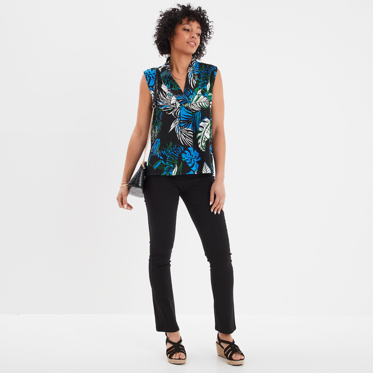 Blouse sans manches col en V Mosquitos noir femme