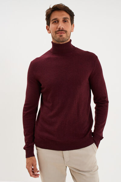 Pull col roul&eacute; manches longues violet fonc&eacute; homme