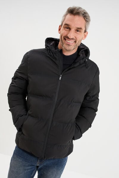 Doudoune courte &agrave; capuche d&eacute;perlante noir homme