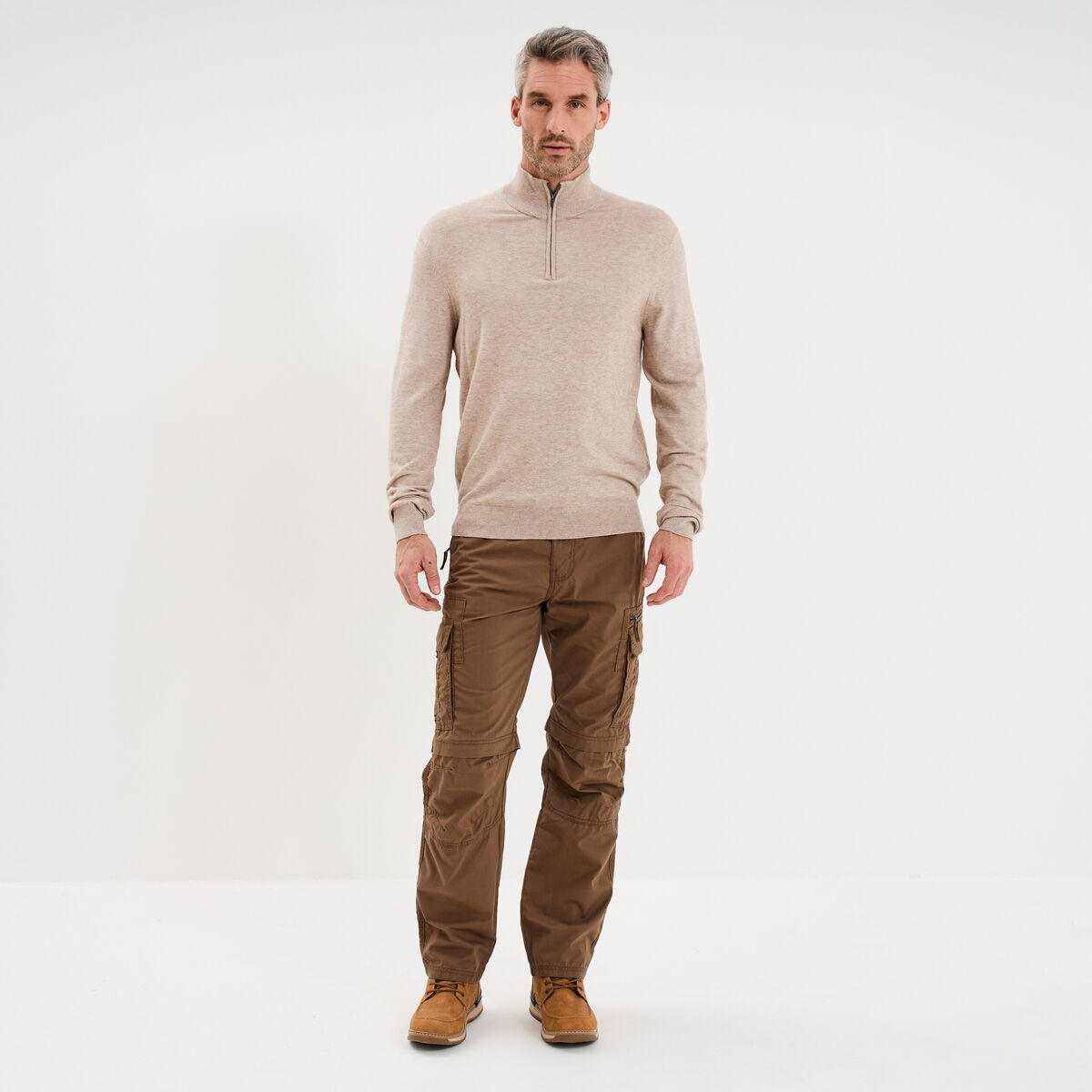 Pantalon cargo 2-en-1 modulable bermuda marron fonc&eacute; homme