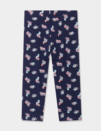 Legging 3/4 élastiqué coton bleu marine fille