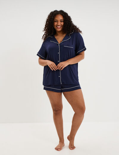 Ensemble pyjama short et chemise bleu marine femme grande taille