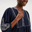 Blouse brod&eacute;e oversize col tunisien bleu fonc&eacute; femme