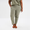 Pantalon chino droit en lin mélangé vert kaki femme grande taille