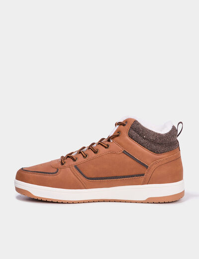 Baskets montantes fourr&eacute;es marron homme