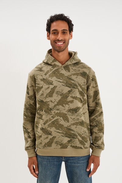 Sweat hoodie &agrave; capuche molleton vert kaki homme