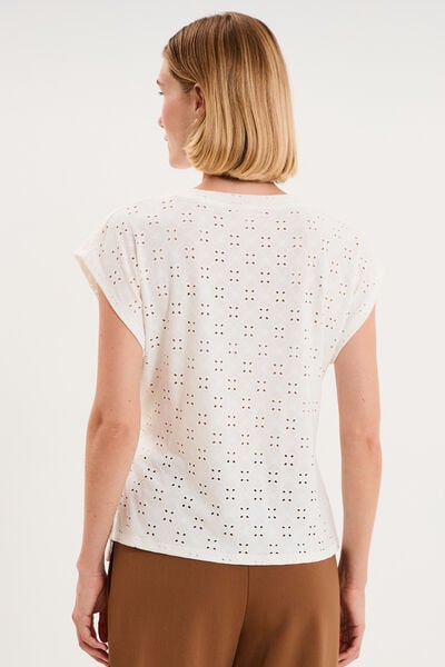 Top broderie anglaise nou&eacute; &agrave; la taille blanc femme