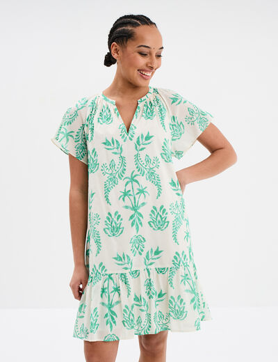 Robe trapèze manches papillons coton ecru femme