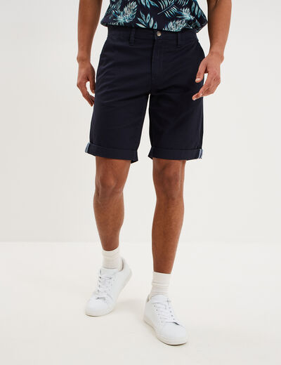 Bermuda short chino straight stretch bleu fonc&eacute; homme