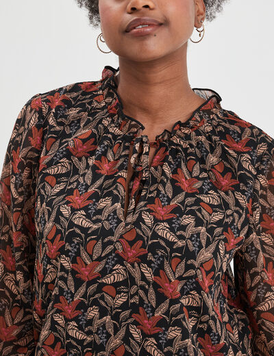Blouse manches longues col montant camel femme