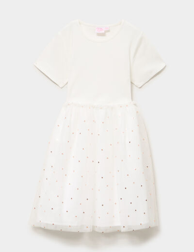 Robe c&eacute;r&eacute;monie bas tulle manches courtes ivoire fille