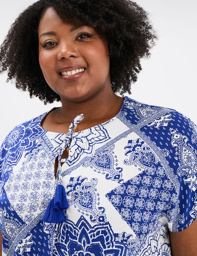 Blouse fluide col à cordons bleu femme grande taille