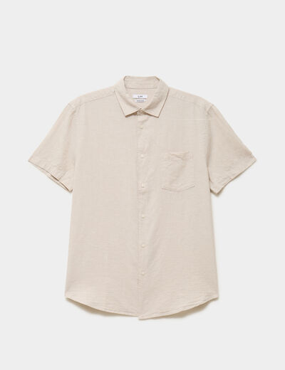 Chemise manches courtes lin m&eacute;lang&eacute; gris clair homme