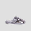 Chaussons mules sequins et fourrure gris femme