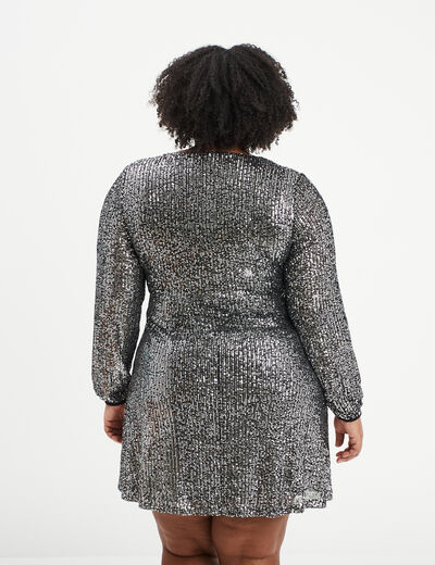 Robe à sequins portefeuille gris argent femme grande taille