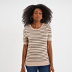 Pull manches courtes col rond beige femme