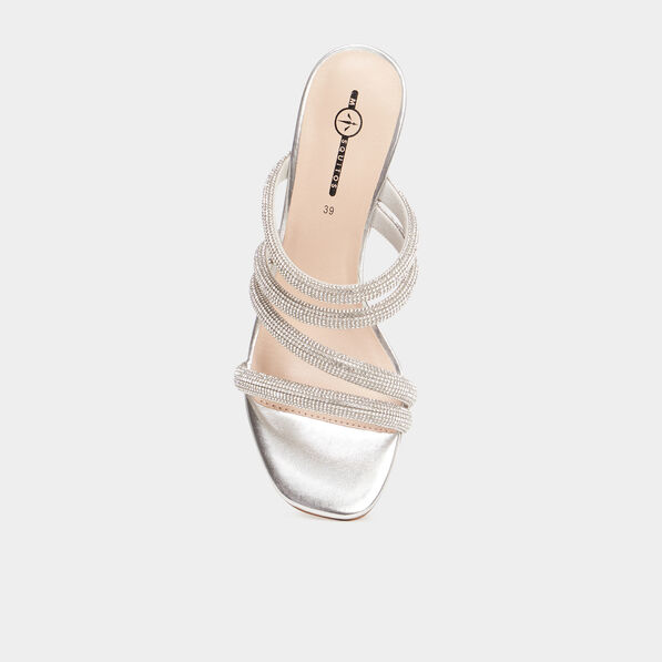 Mules à talons brides à strass Mosquitos gris argent femme