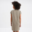 Robe manches courtes lin mélangé vert kaki femme