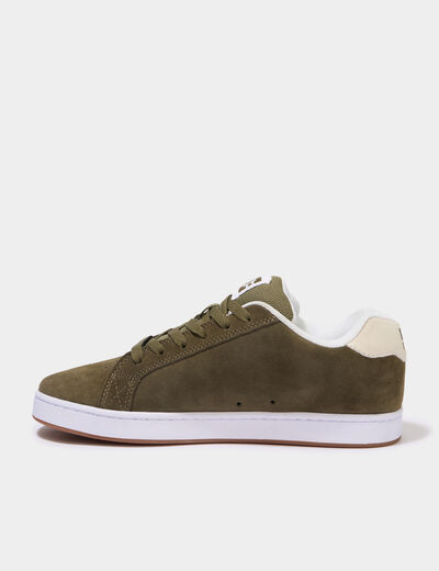 Tennis basses en cuir &agrave; lacets vert kaki homme