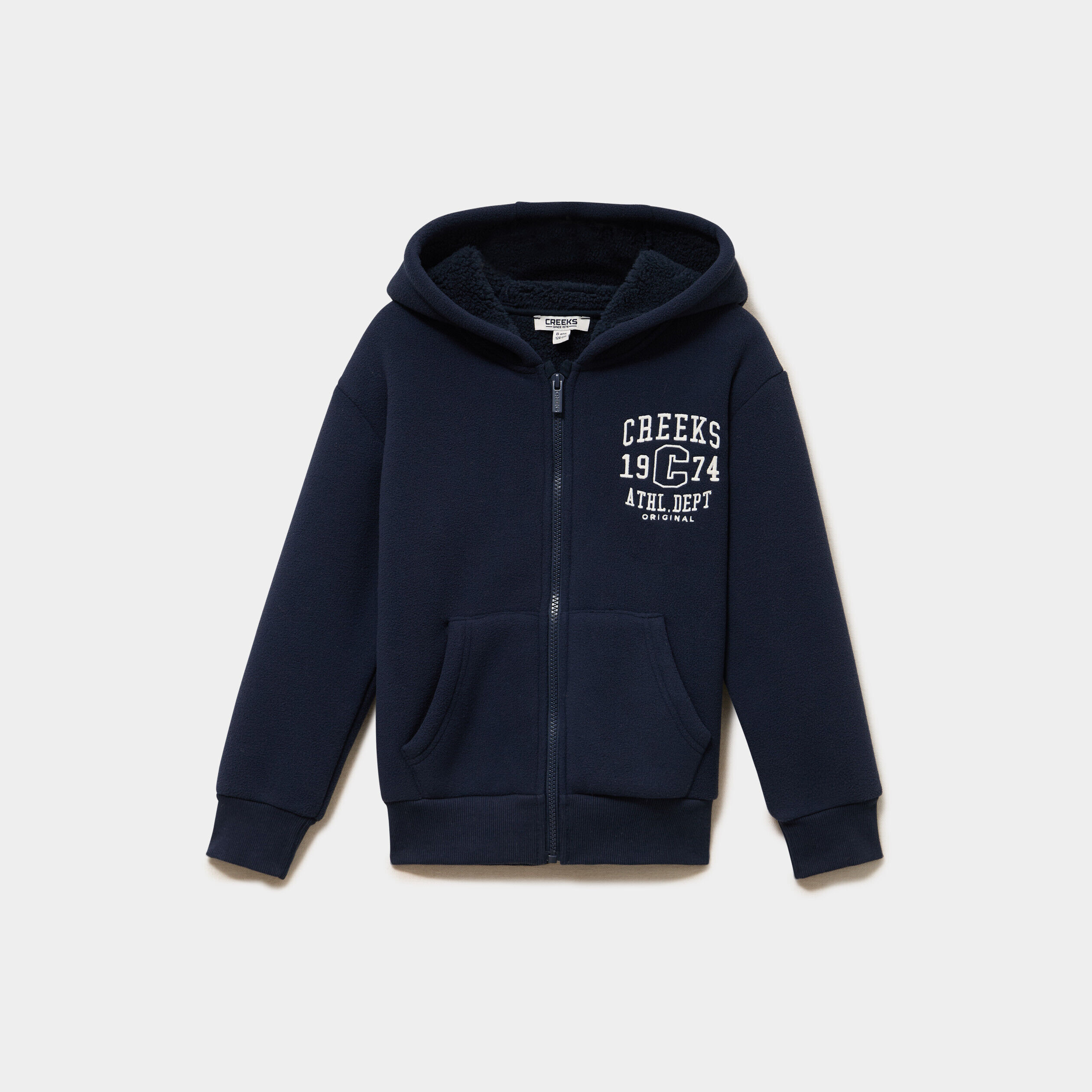 Gilet zippé polaire doublé à capuche bleu marine garçon CREEKS