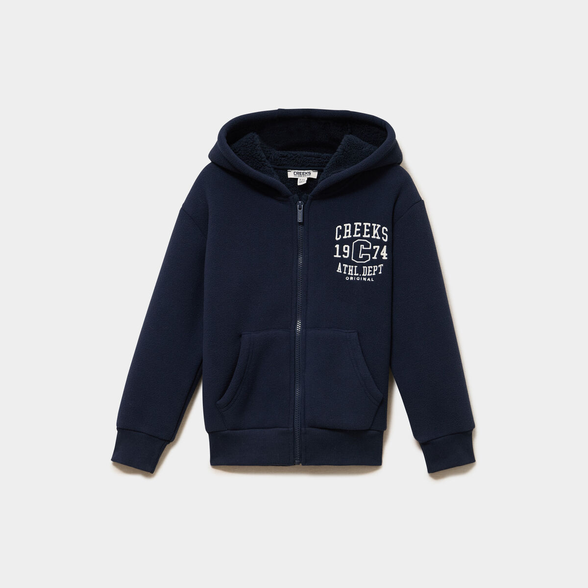Gilet zipp&eacute; polaire doubl&eacute; &agrave; capuche bleu marine gar&ccedil;on