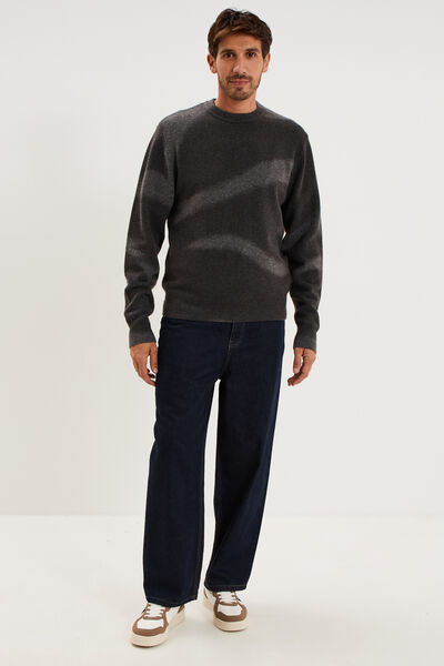 Pull col rond manches longues gris fonc&eacute; homme