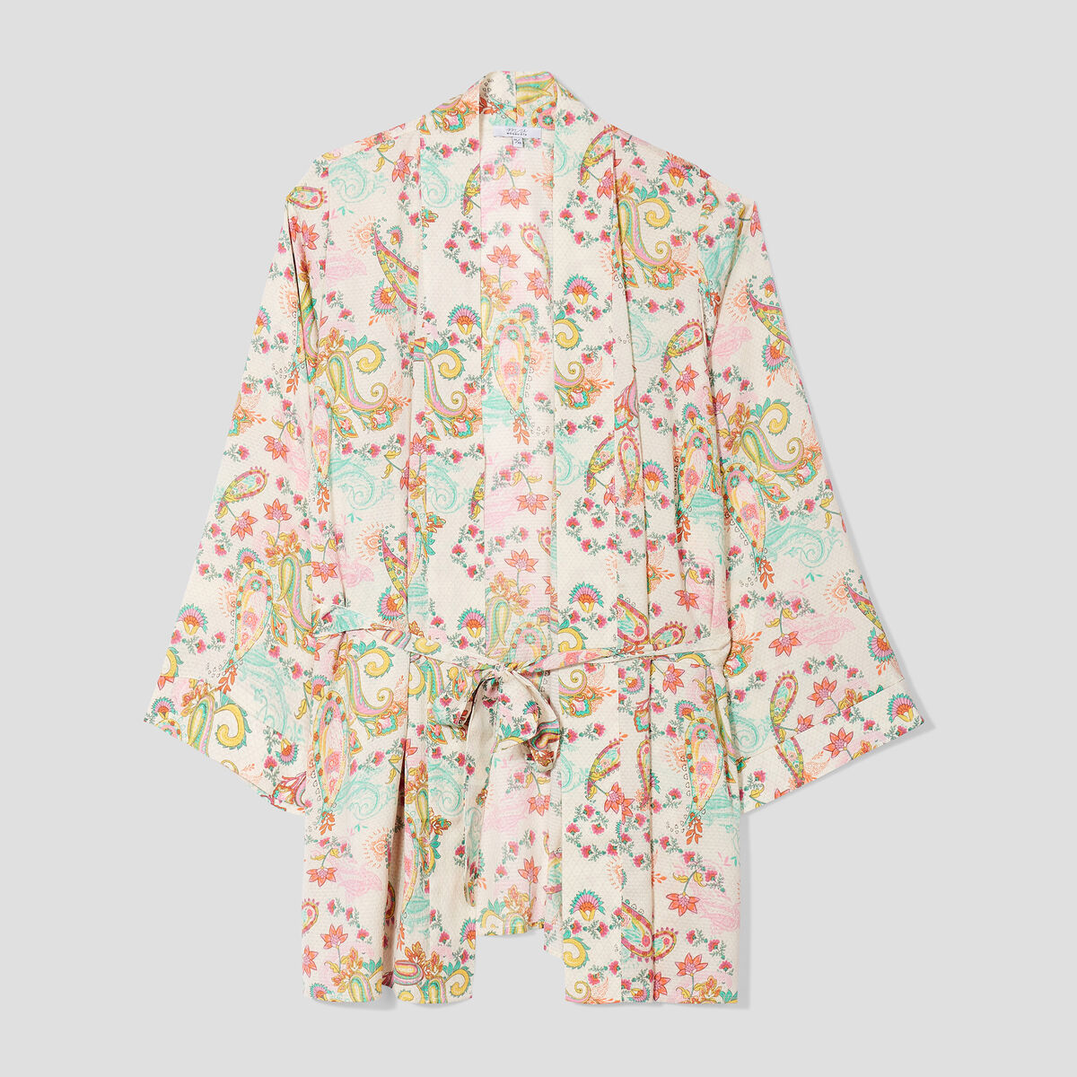 Veste kimono cintré manches longues ecru femme grande taille