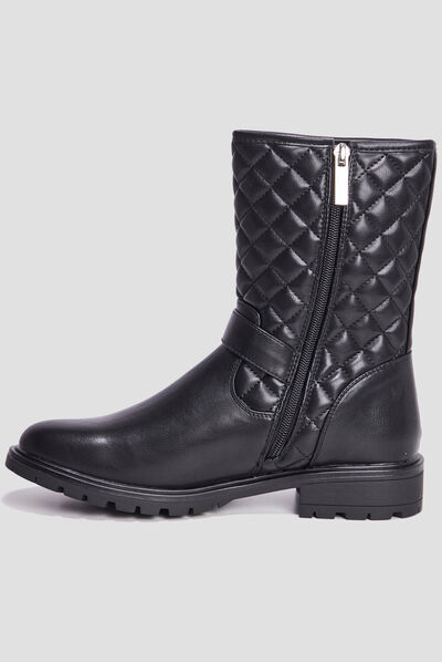 Bottines matelassées avec boucles noir femme