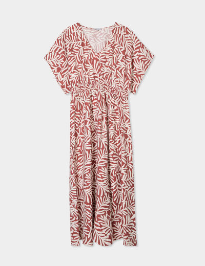 Robe longue fluide manches 3/4 terracotta femme grande taille