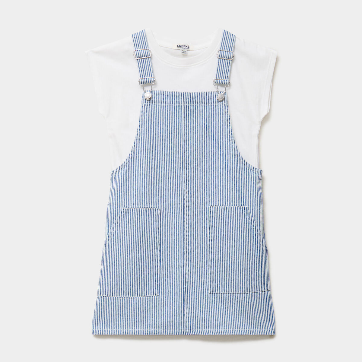Ensemble robe salopette et t-shirt coton bleu fille